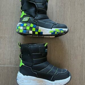 Skechers Kids' Black and Neon Green Boots